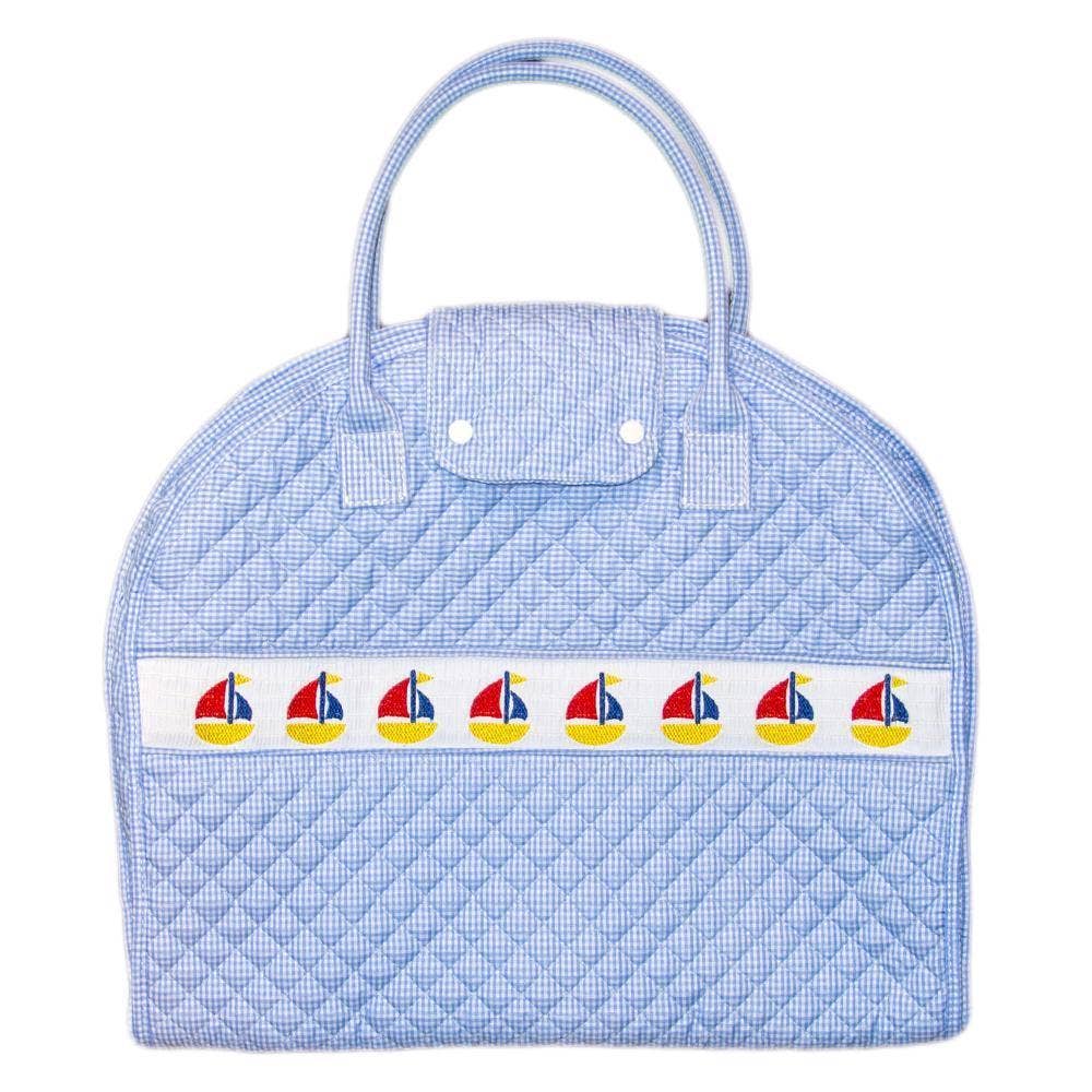 Smocked Blue Sailboat Garment Bag