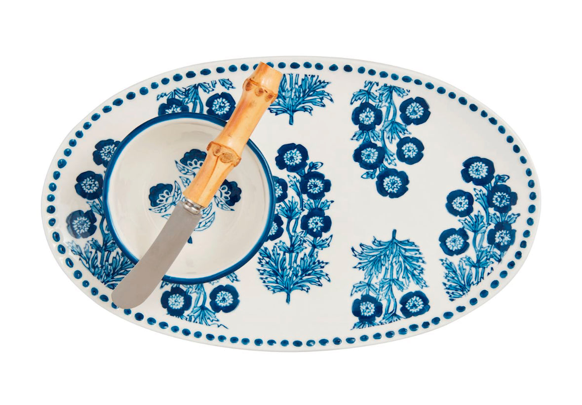 Blue Block Print Serving Set