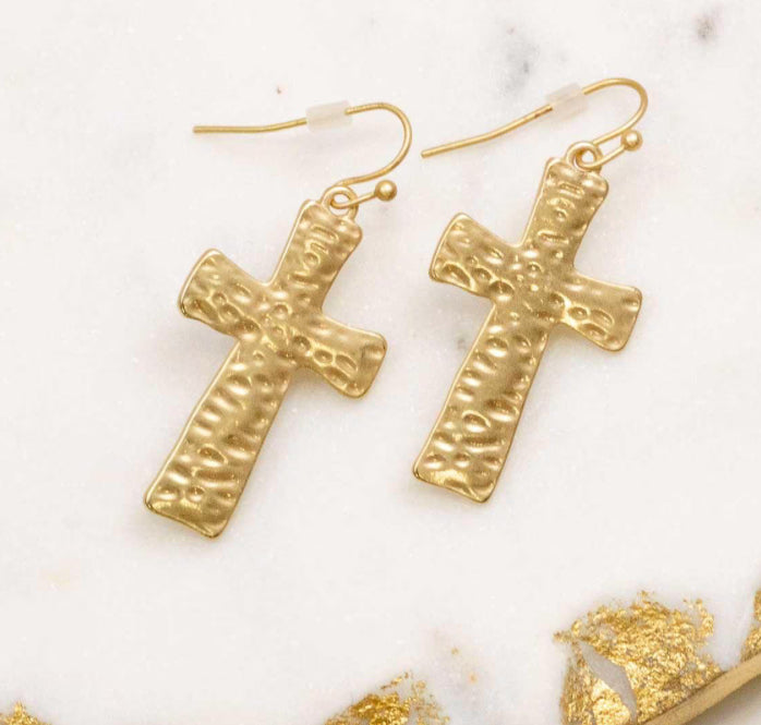 Hammered Cross Earrings