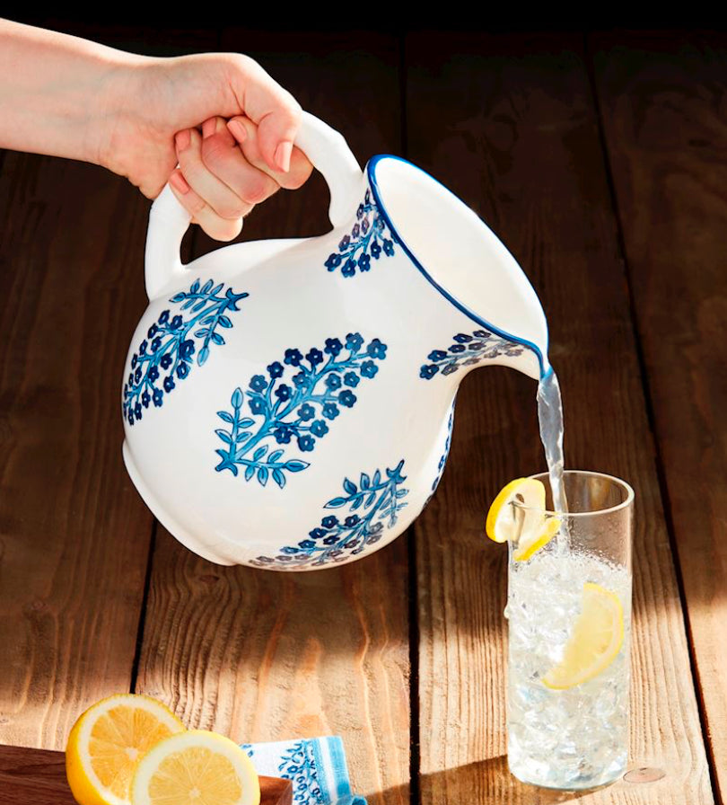 Blue Block Print Pitcher