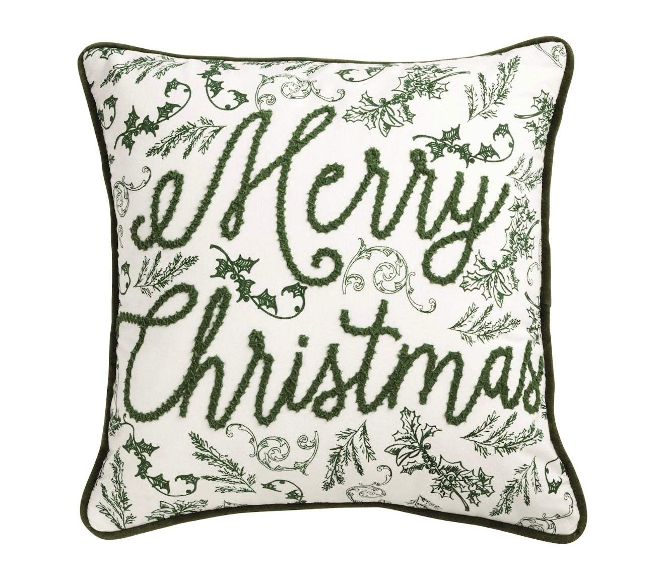 Merry Christmas Green Toile Pillow