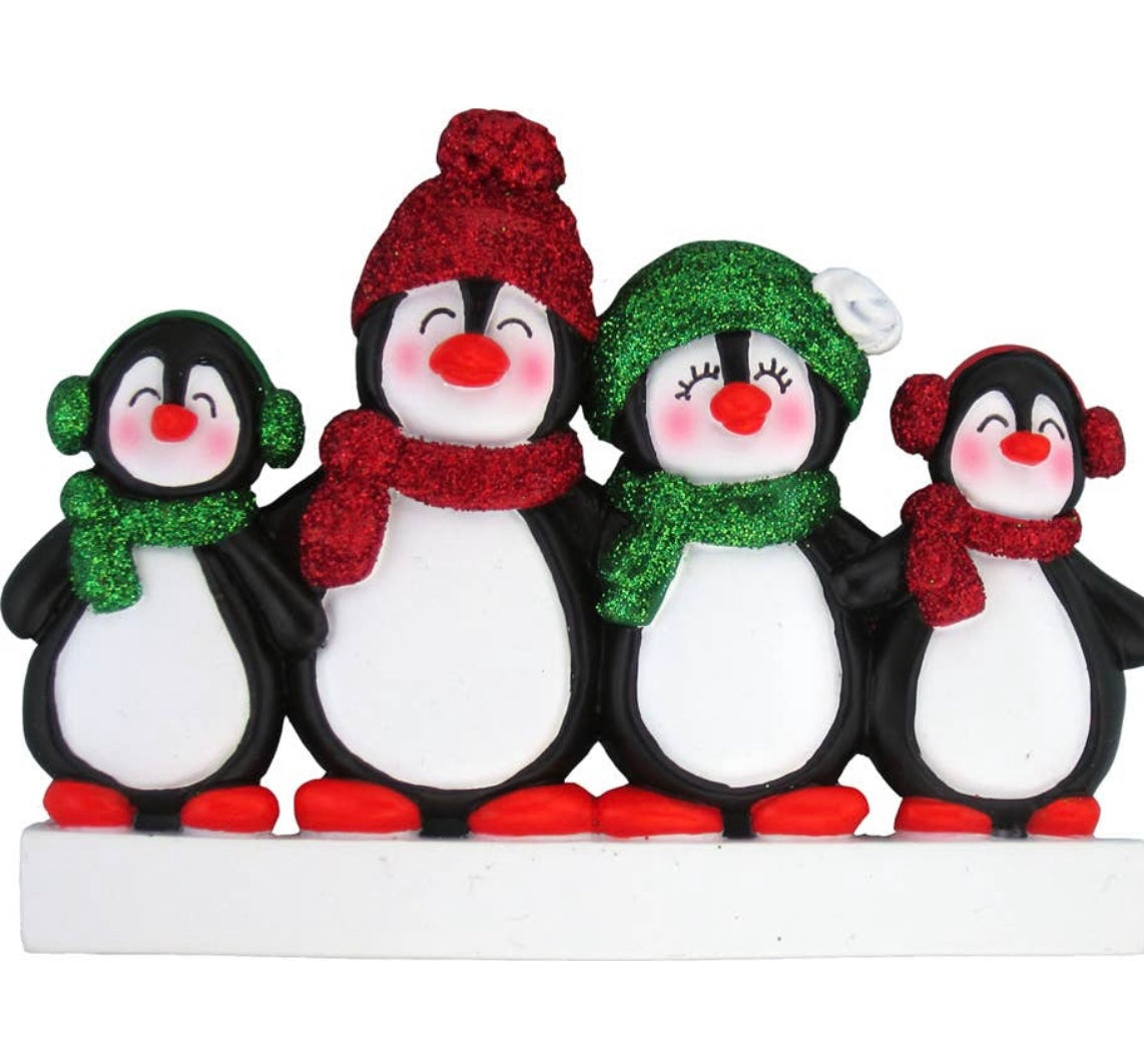 Penguin Family Custom Ornament — 4 Penguins