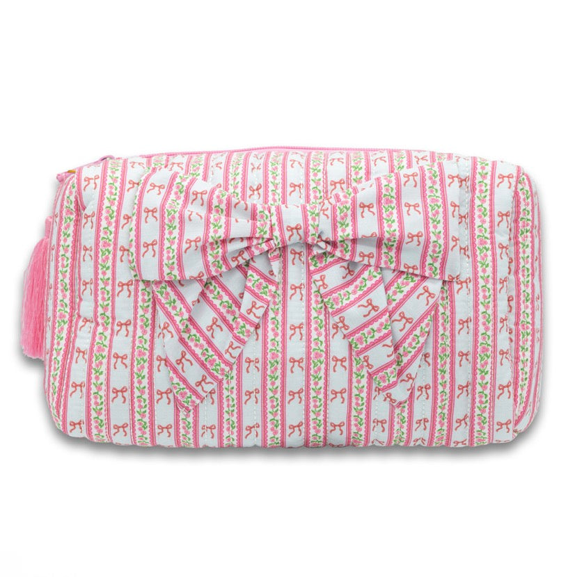 Quilted Cosmetic Bag – Pink Striped