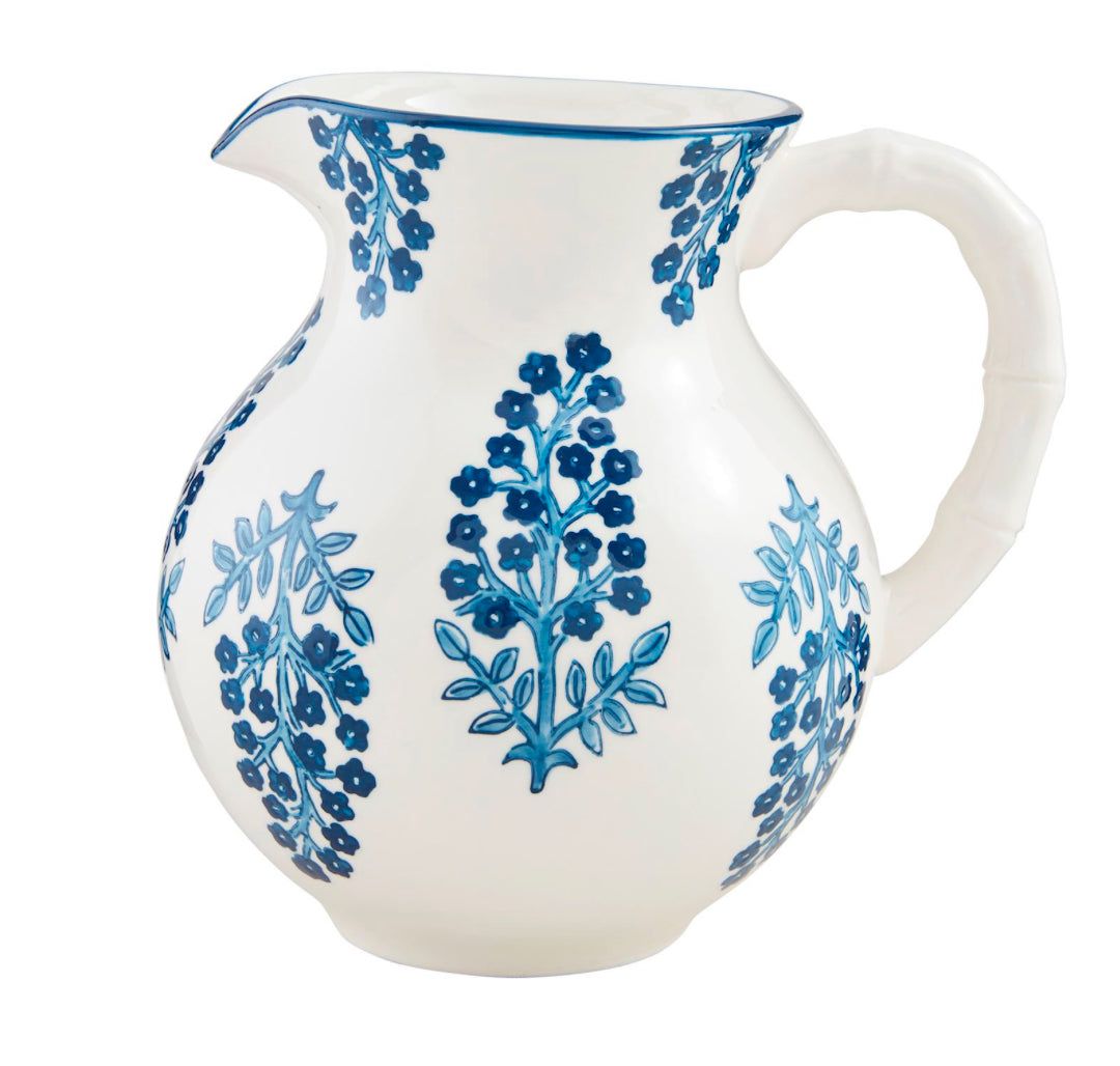 Blue Block Print Pitcher