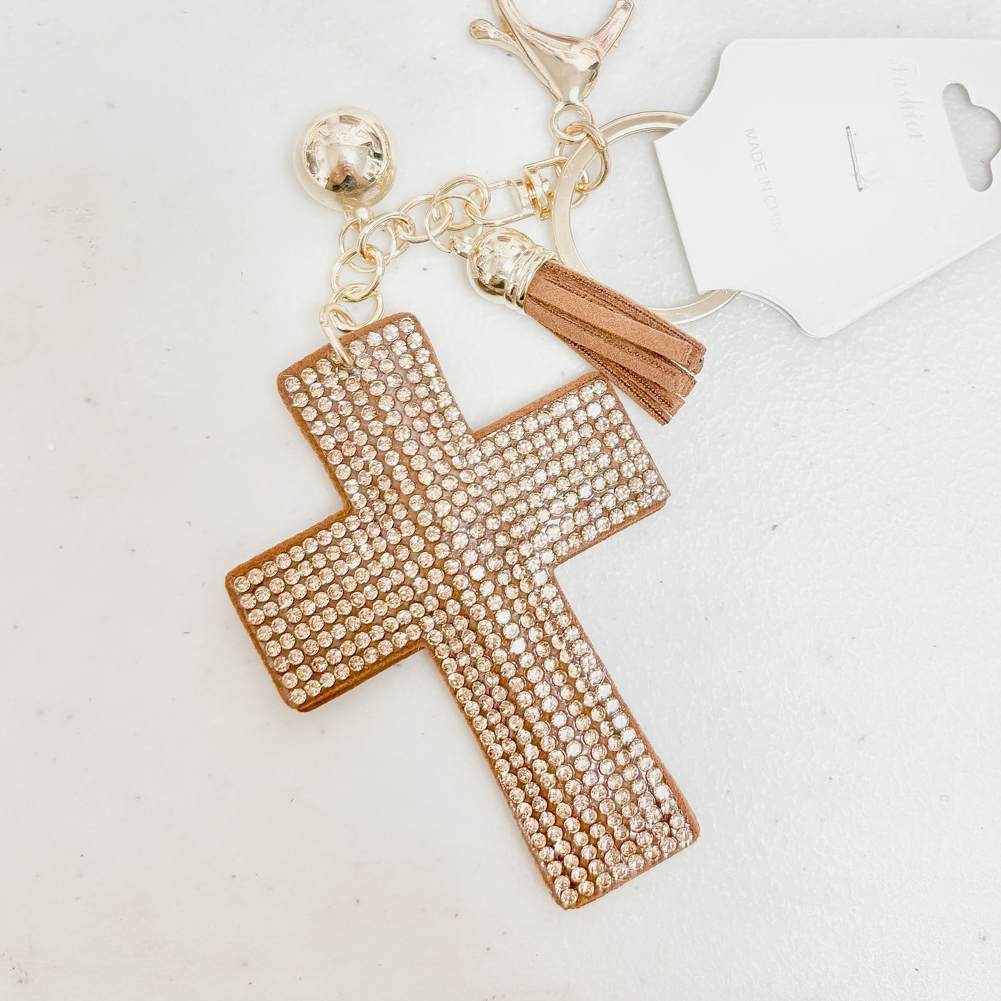 Rhinestone Cross Keychain