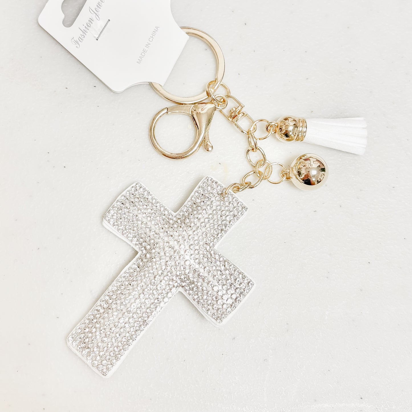 Rhinestone Cross Keychain