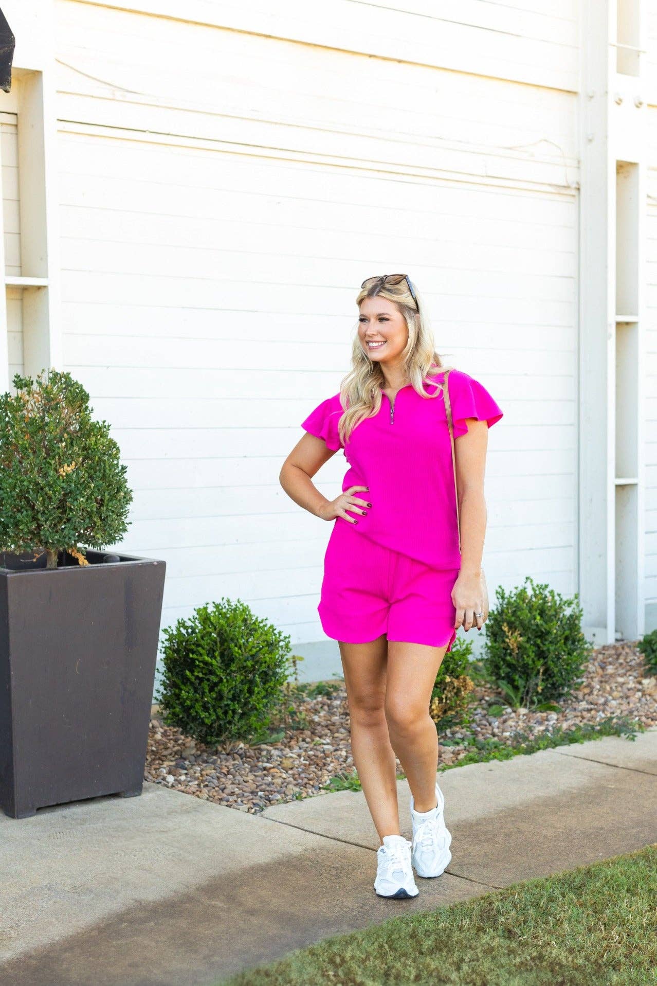Maggie Quarter Zip Top - Hot Pink
