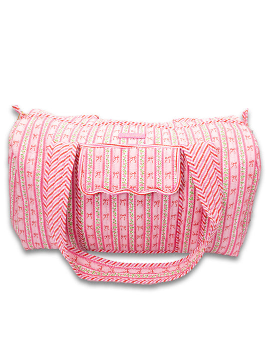 Quilted Duffle Bag - Pink Striped