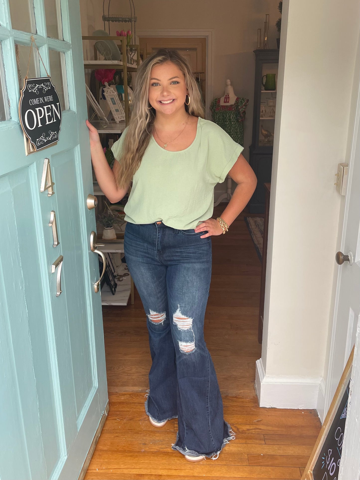 Maggie Scoop Neck Top — Mint