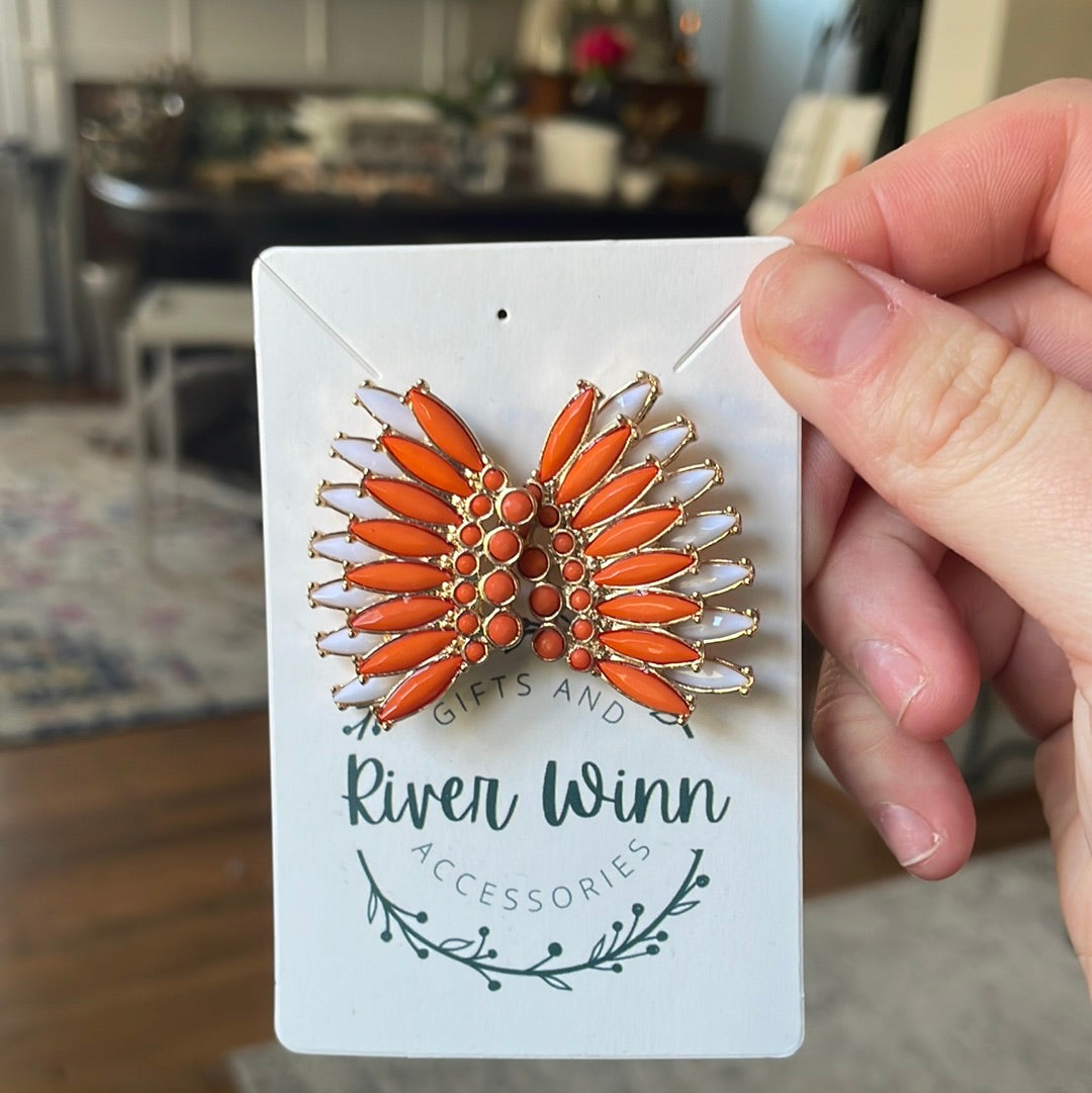 Orange & White Wing Earrings