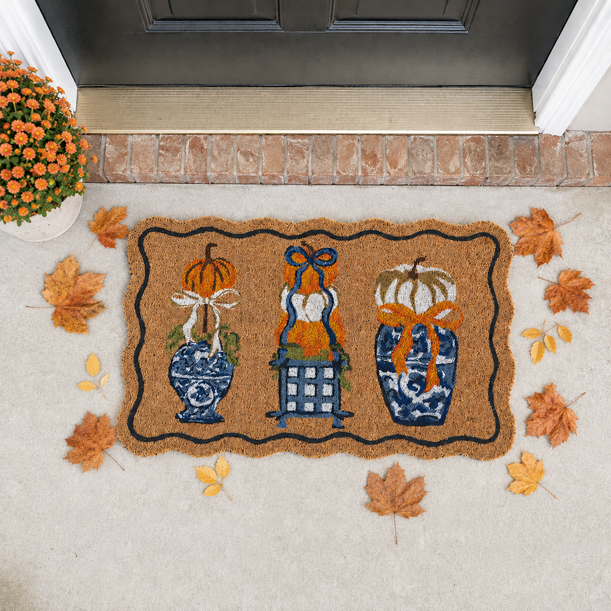 Pumpkin Topiary Coir Door Mat