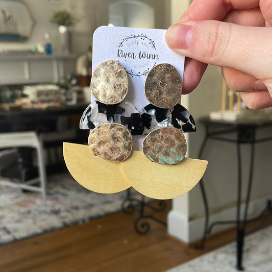 Black & Tan Hanging Wood Earrings