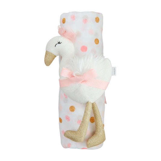 Swan Swaddle & Rattle Set