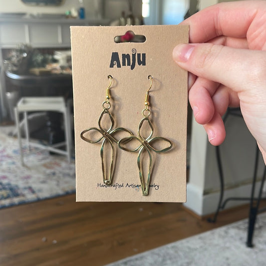 Anju Antique Gold Cross Earrings