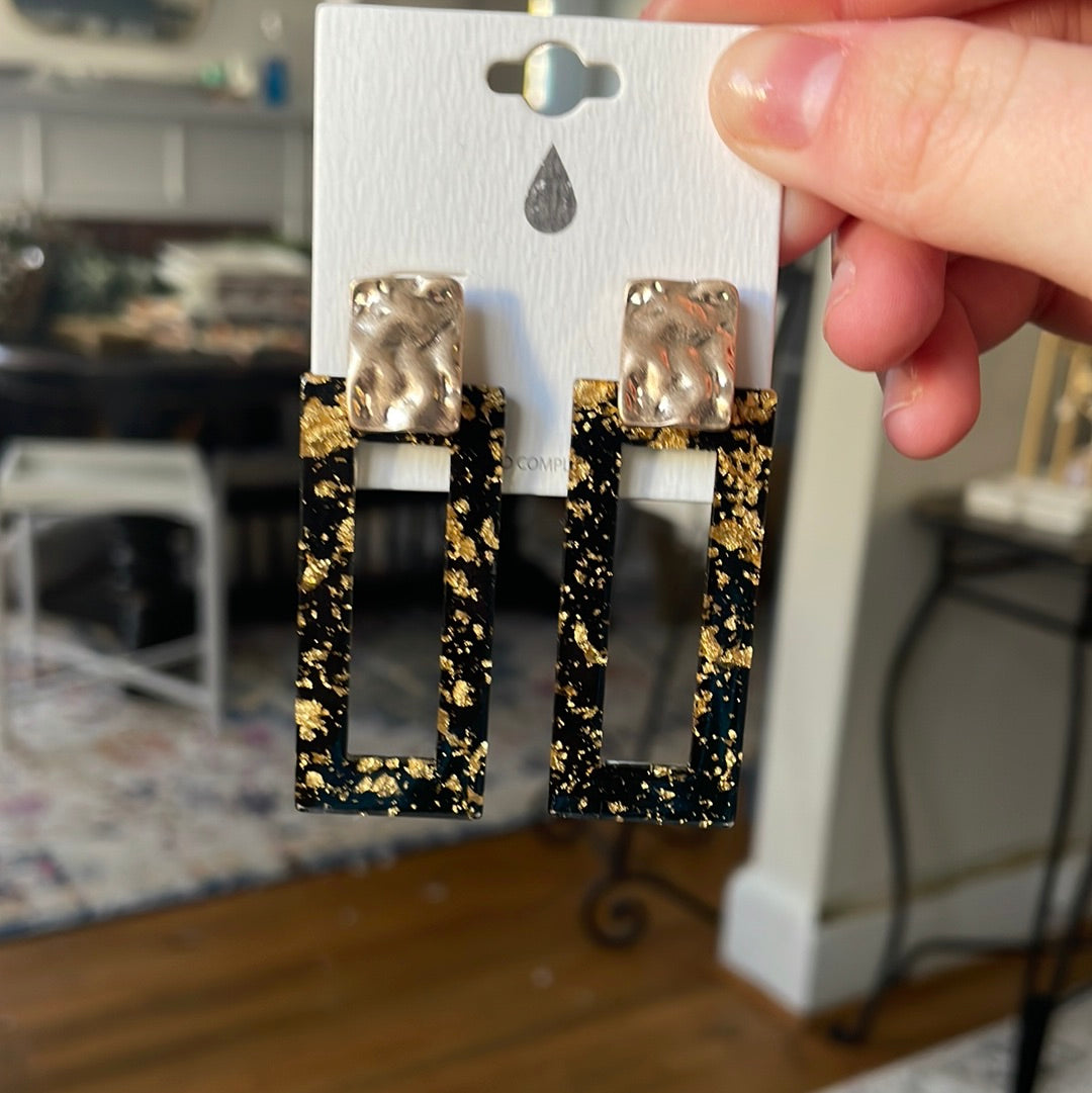 Gold Flake Rectangle Earrings