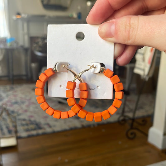 Orange Square Hoop Earrings