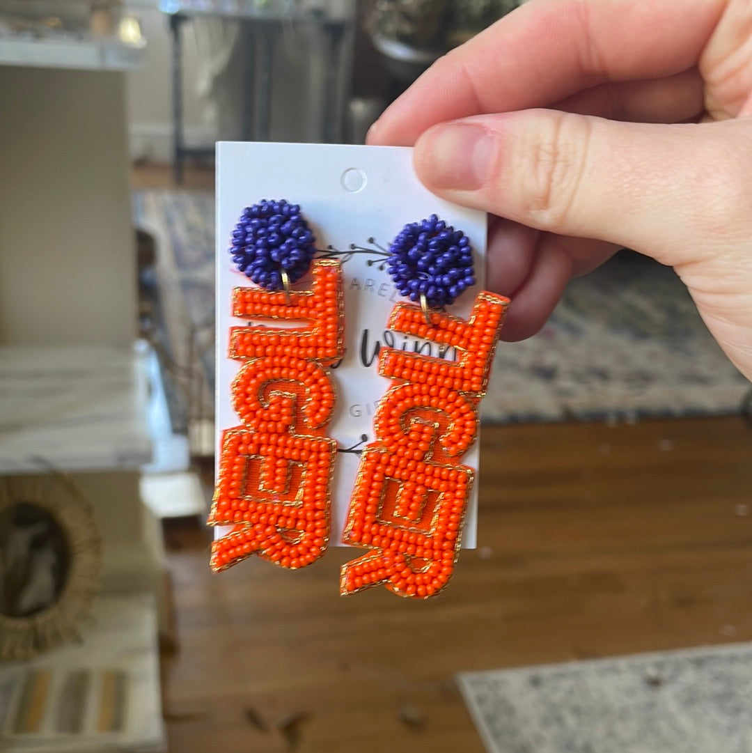 Clemson Beaded “TIGER” Earrings