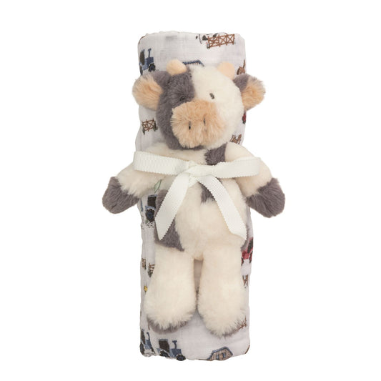 Cow Swaddle & Rattle Set