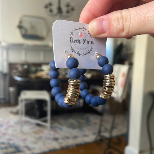 Navy Ball Hoops with Gold Accent