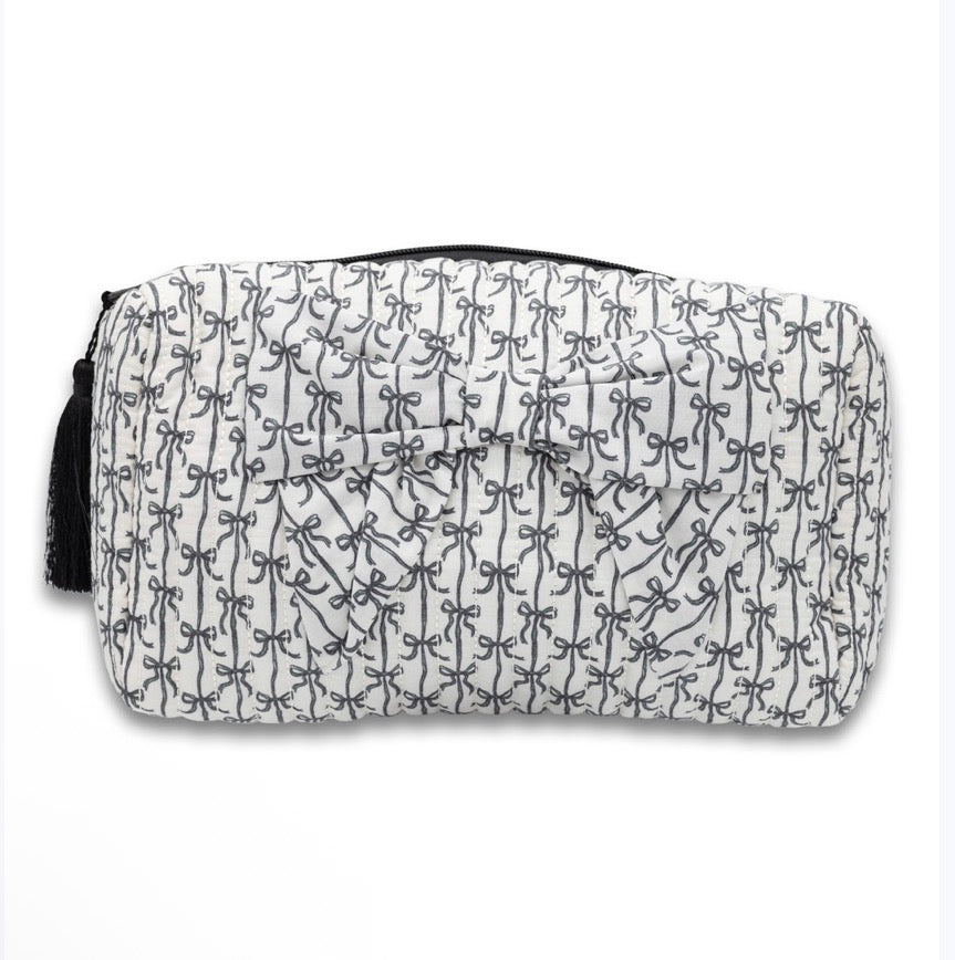 Quilted Cosmetic Bag – Black Bows