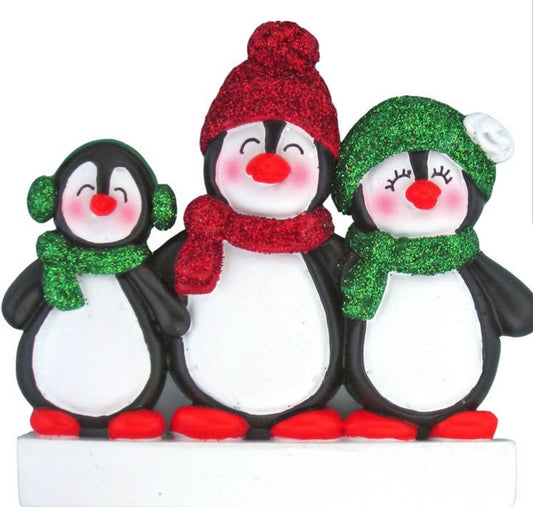 Penguin Family Custom Ornament — 3 Penguins