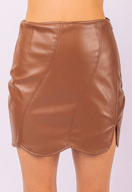 Jane Scalloped Leather Skirt