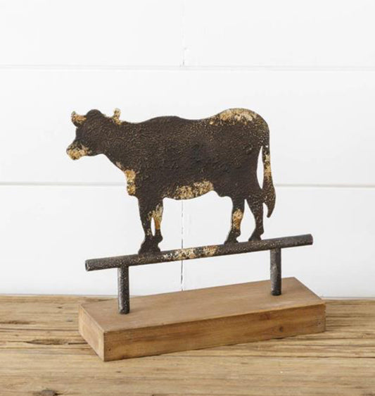 Distressed Cow on Wooden Vase