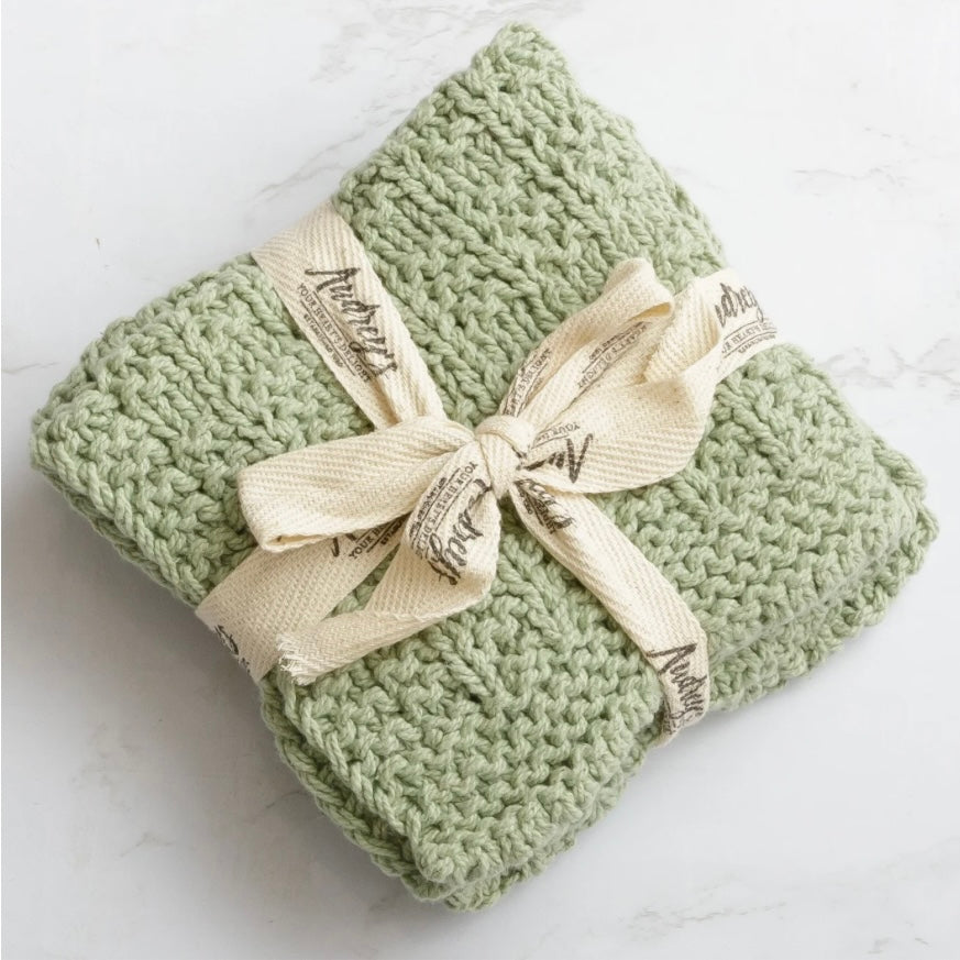 Knitted Dish Cloth Set - Mint Green