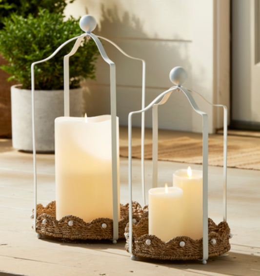 Rattan Scalloped Tray Lanterns