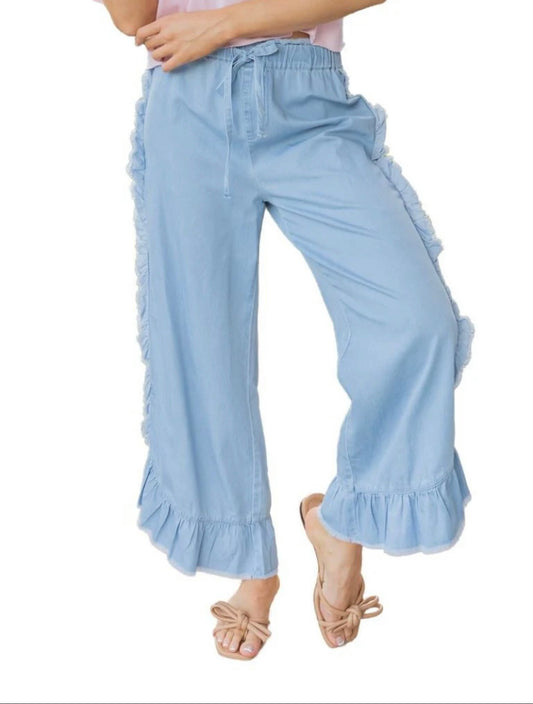 Denim Ruffle Pants