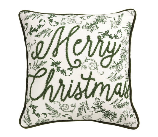 Merry Christmas Green Toile Pillow