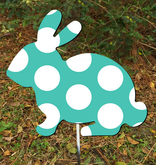Polka-Bunny Yard Stake - Teal