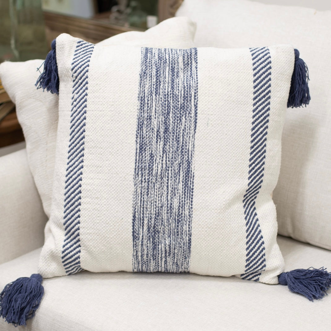 Biltmore Woven Pillow — Navy/White