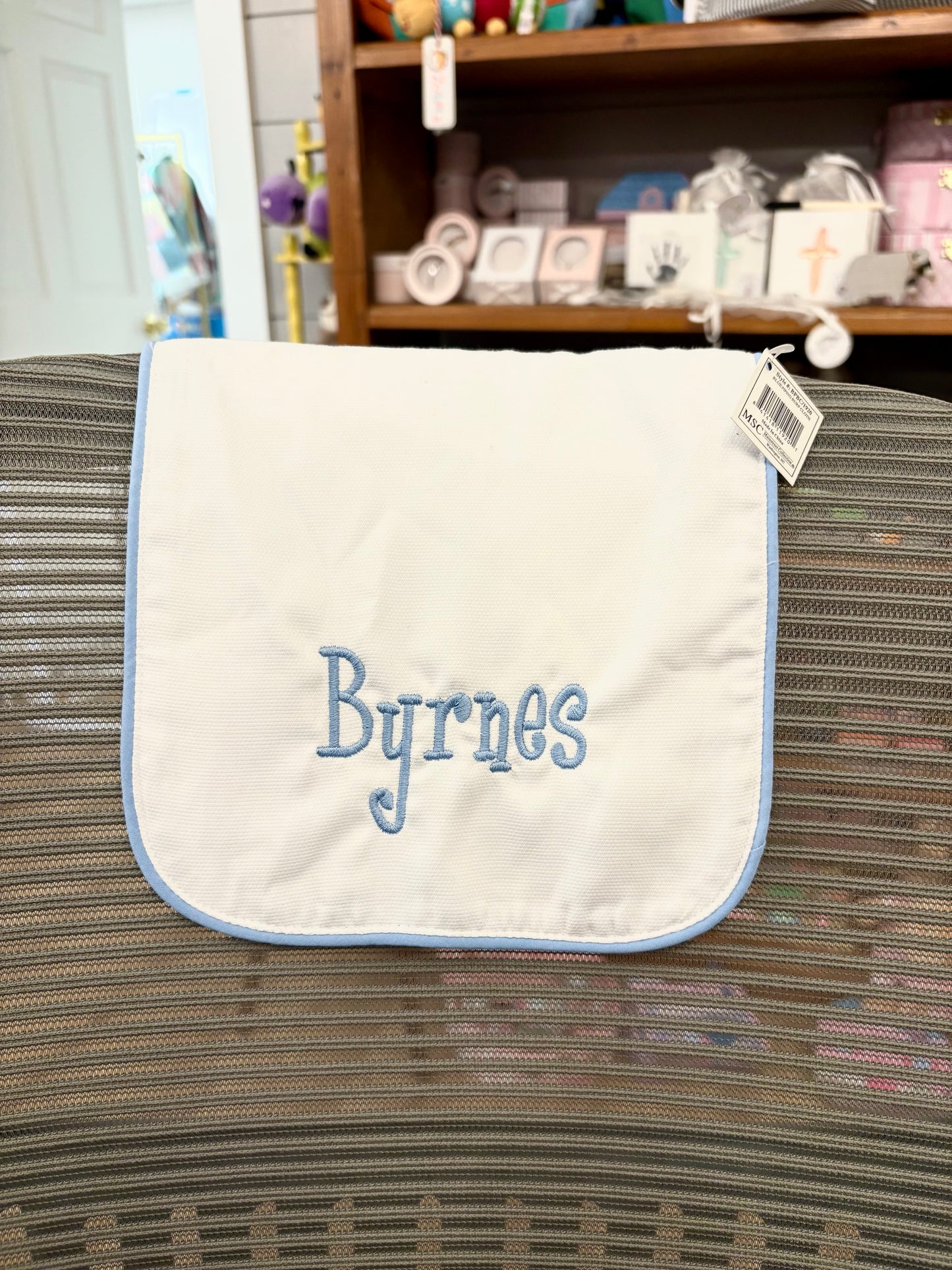 Blue Trim Baby Burp cloth