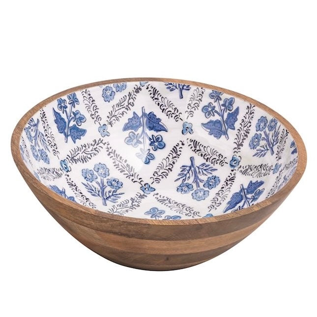 Blue Floral Wooden Bowls