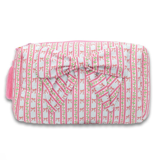 Quilted Cosmetic Bag – Pink Striped