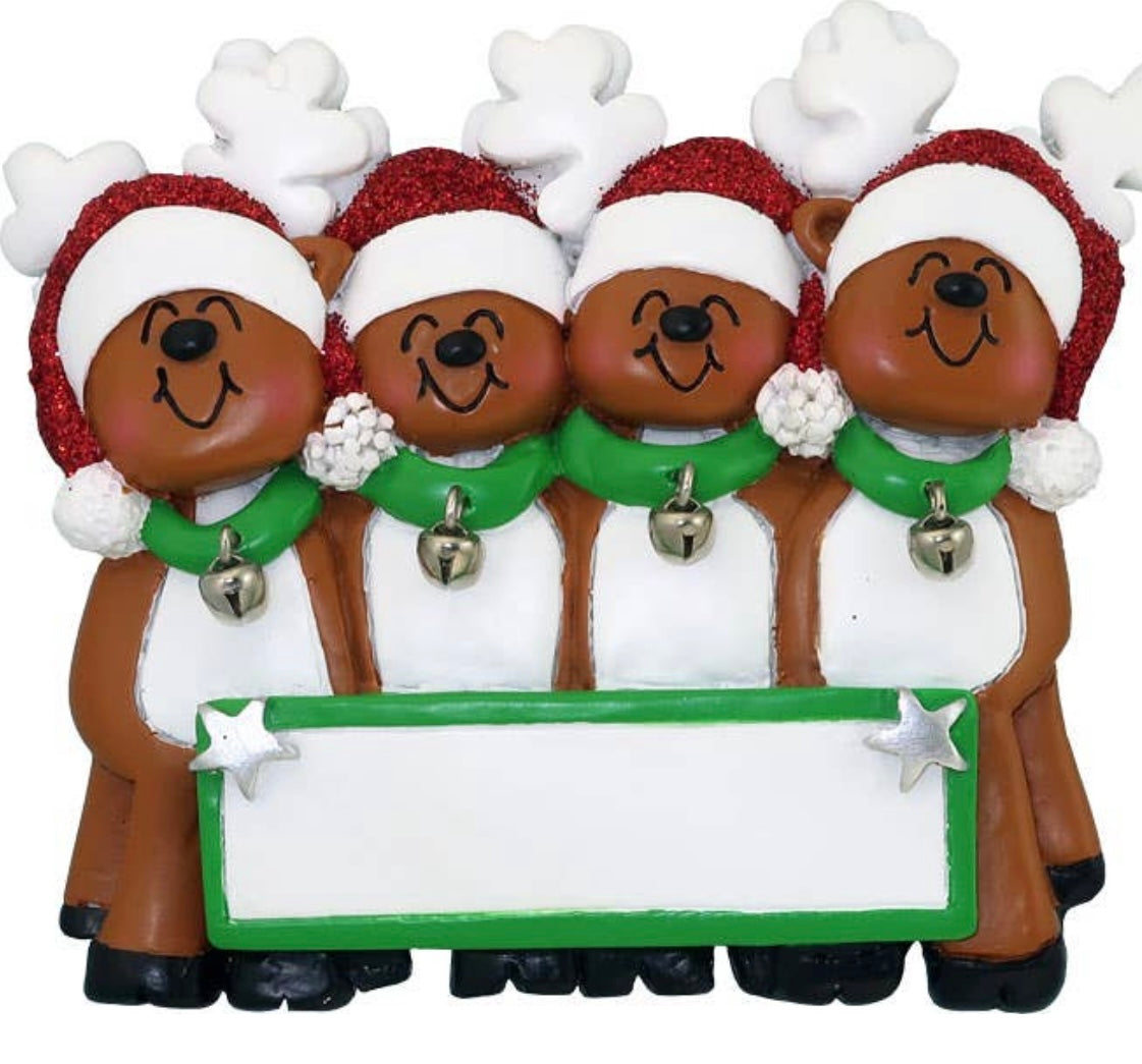 Reindeer Family Custom Ornament — 4 Reindeer