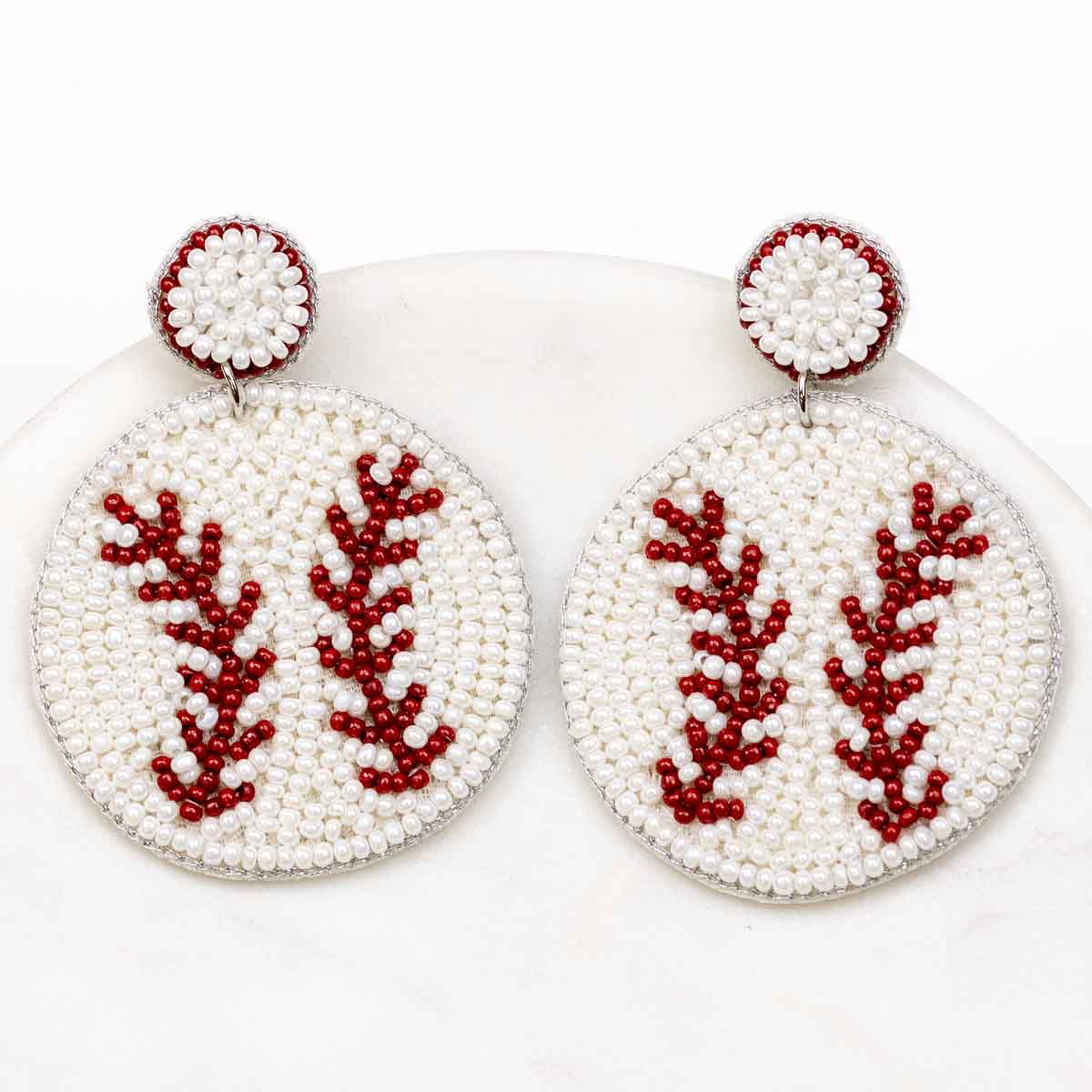 Baseball Beaded Earrings