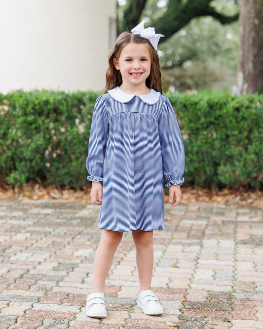 Charlotte Dress — Navy Stripe