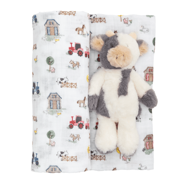 Cow Swaddle & Rattle Set