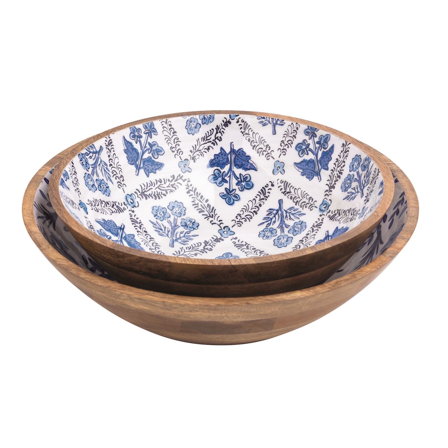 Blue Floral Wooden Bowls