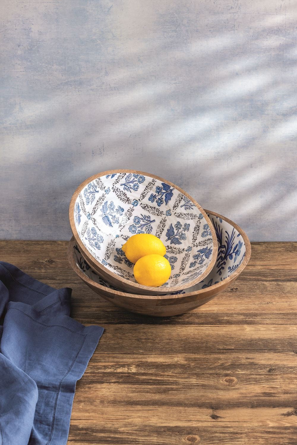 Blue Floral Wooden Bowls
