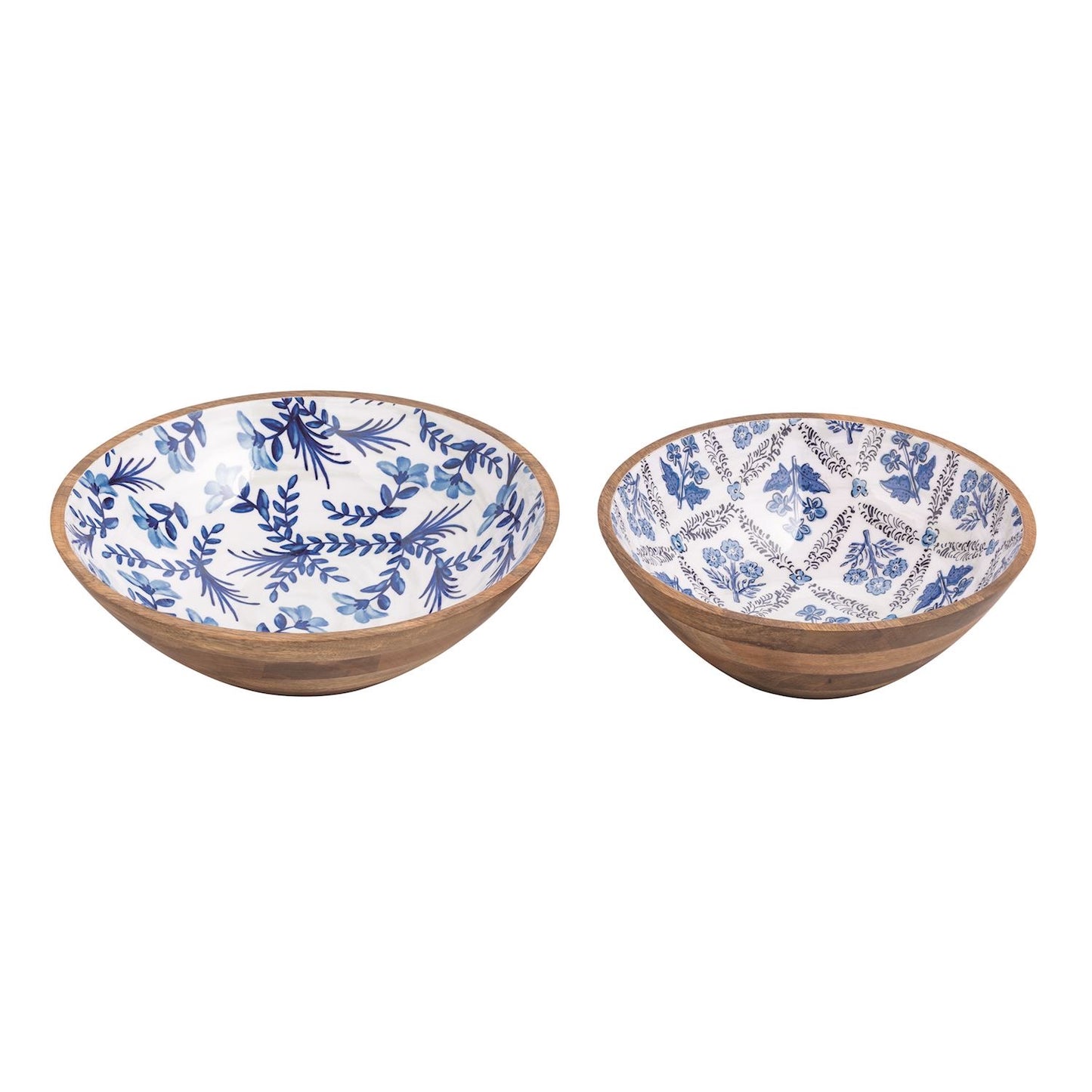 Blue Floral Wooden Bowls