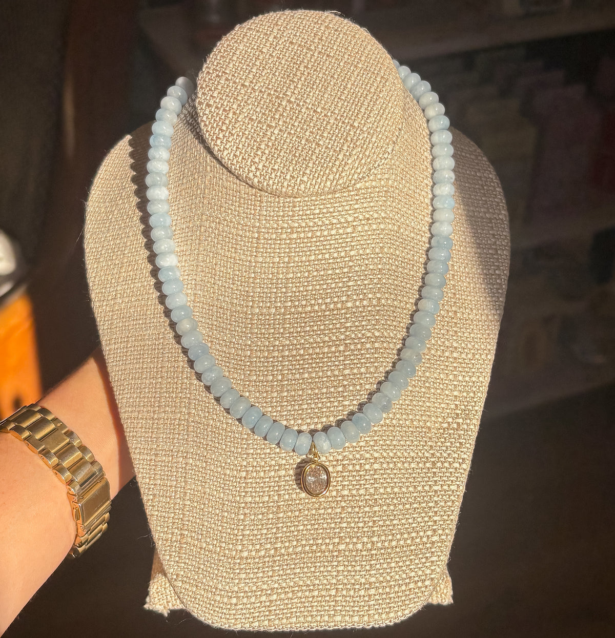 Light Blue Bezel Stone Necklace