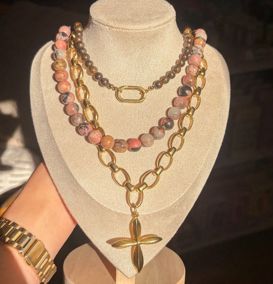 Chunky Petal Cross Necklace
