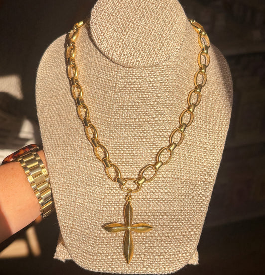 Chunky Petal Cross Necklace