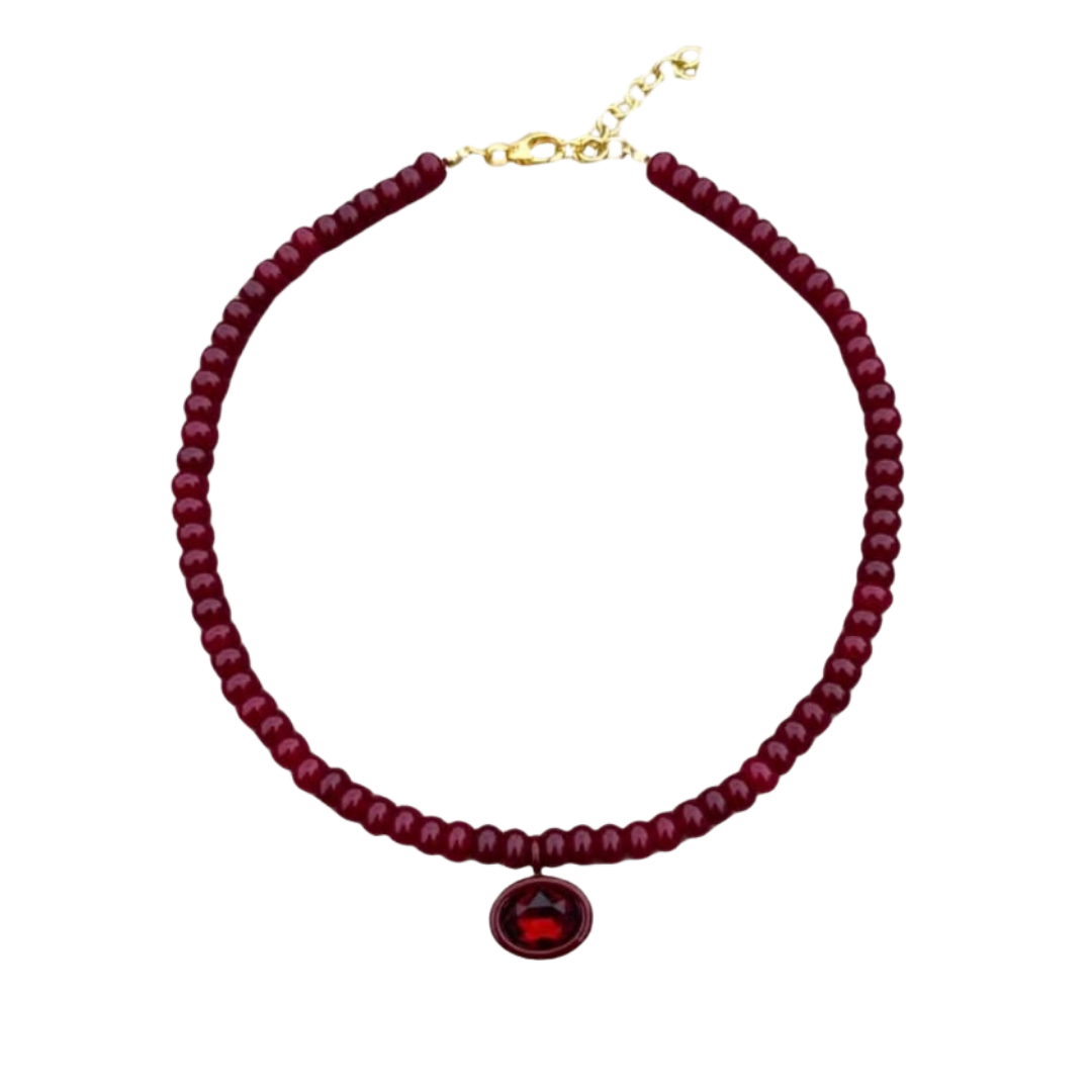 Garnet Beaded Oval Stone