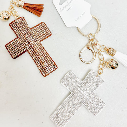 Rhinestone Cross Keychain