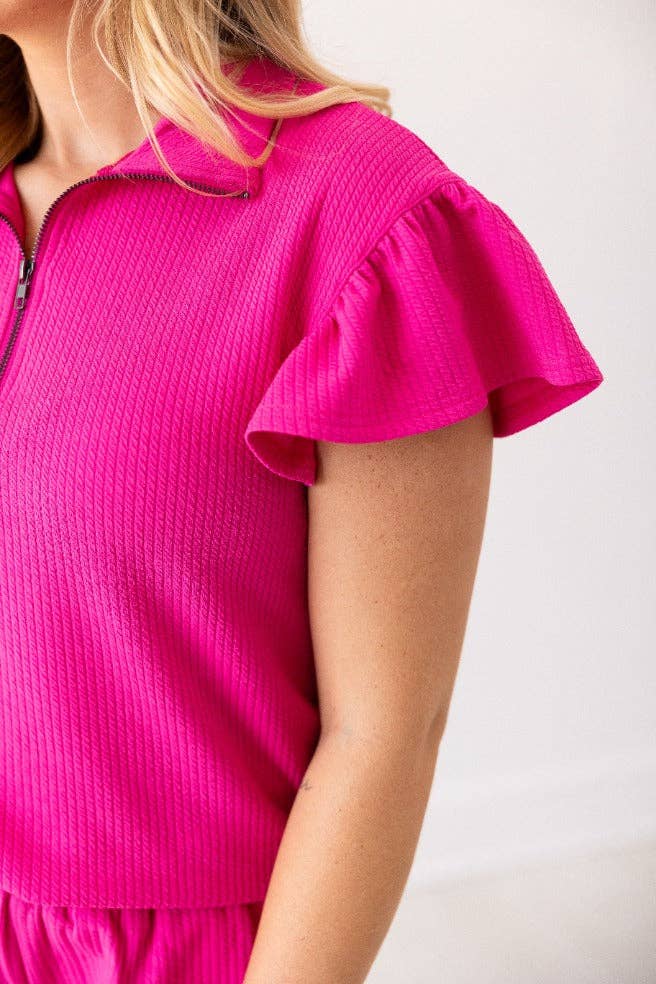 Maggie Quarter Zip Top - Hot Pink