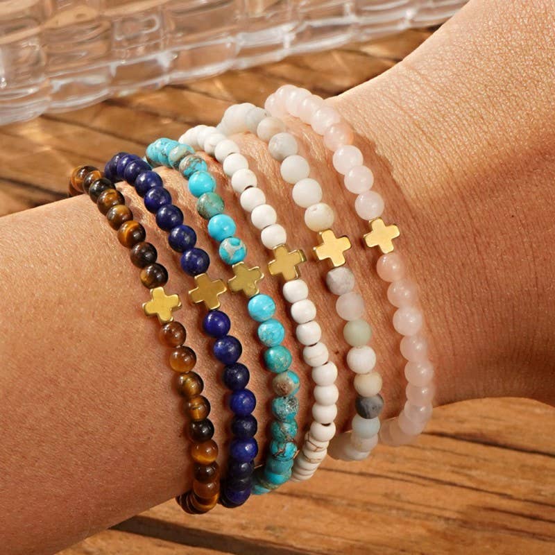 Natural Stone Cross Bracelet